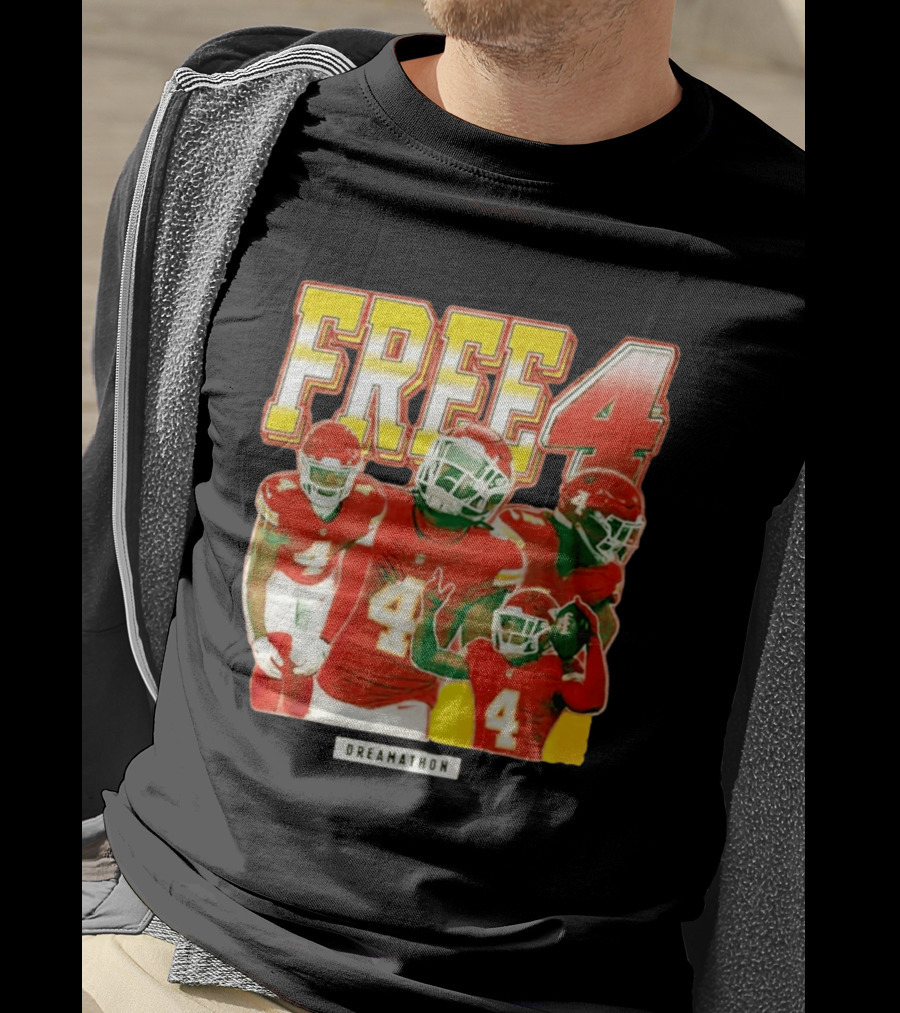 Free 4 Dreamathon Player Collage Red Football Jersey Number 4 T-Shirt