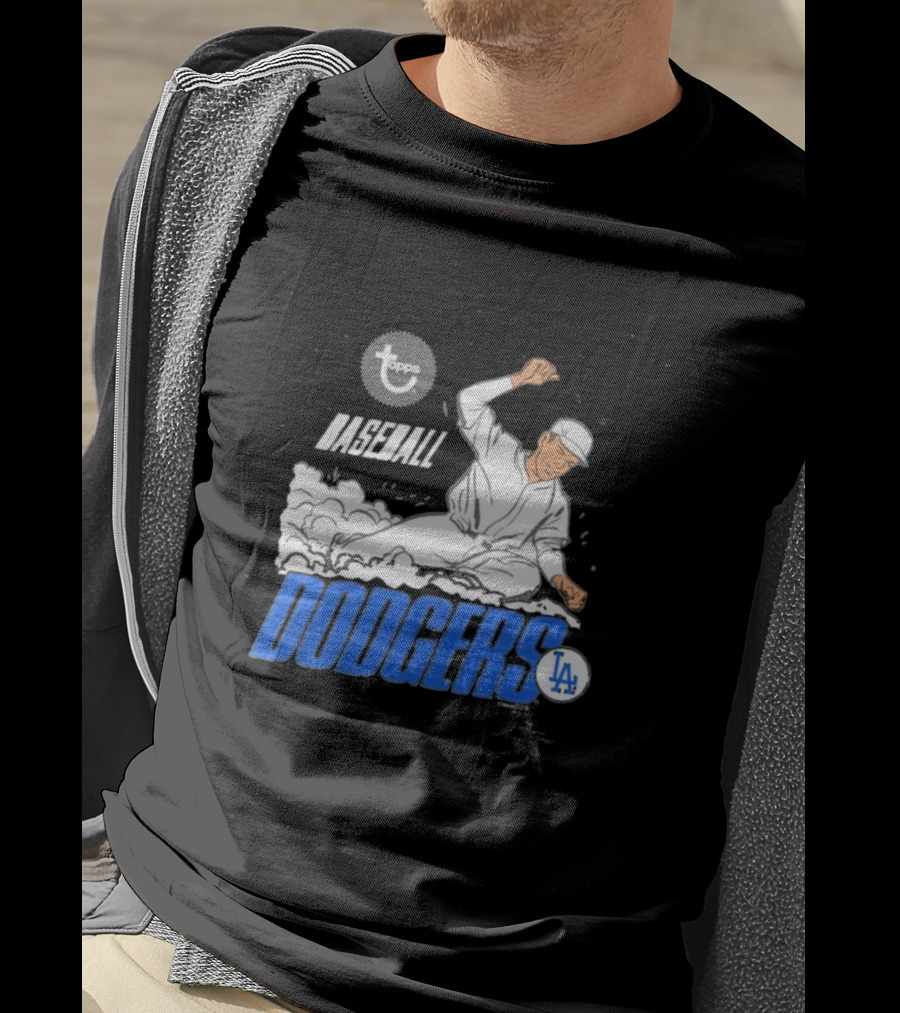 Dodgers LA Baseball Cartoon Topps MLB Raglan T-Shirt