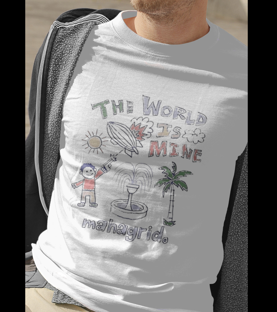 The World Is Mine Mahagrid Sun Blimp Plane Fountain Palm Tree T-Shirt