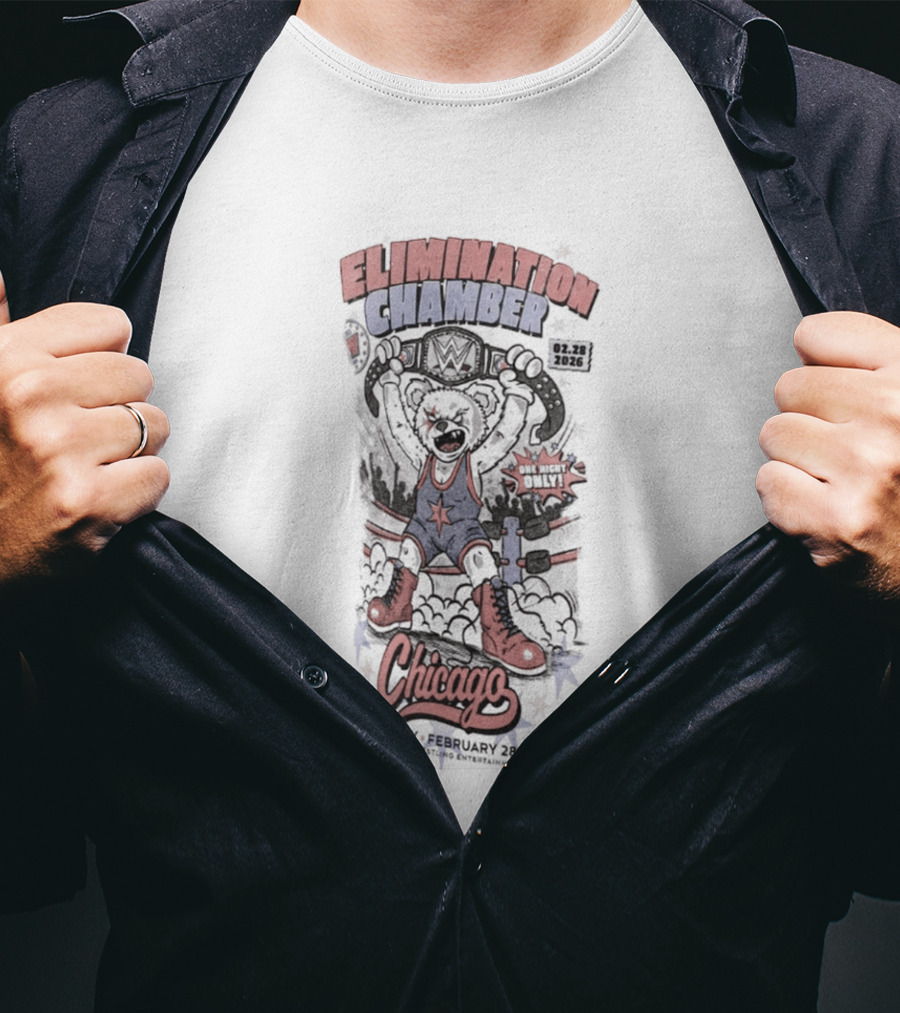 Elimination Chamber 2026 Chicago Cartoon Bear T-Shirt