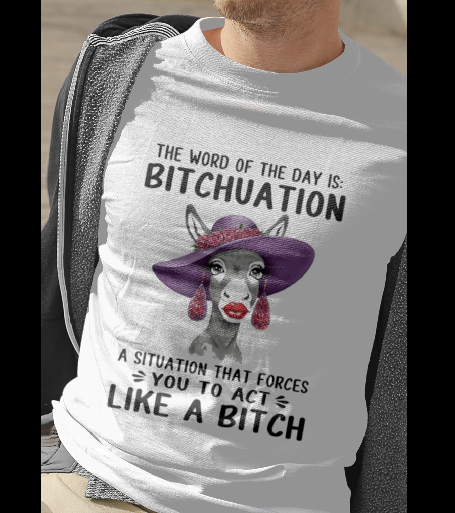 The Word Of The Day Bitchuation Funny Donkey In Purple Hat And Earrings T-Shirt