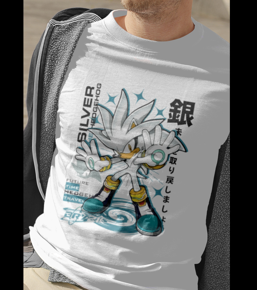Silver Psychokinesis Future Hedgehog Japanese T-Shirt