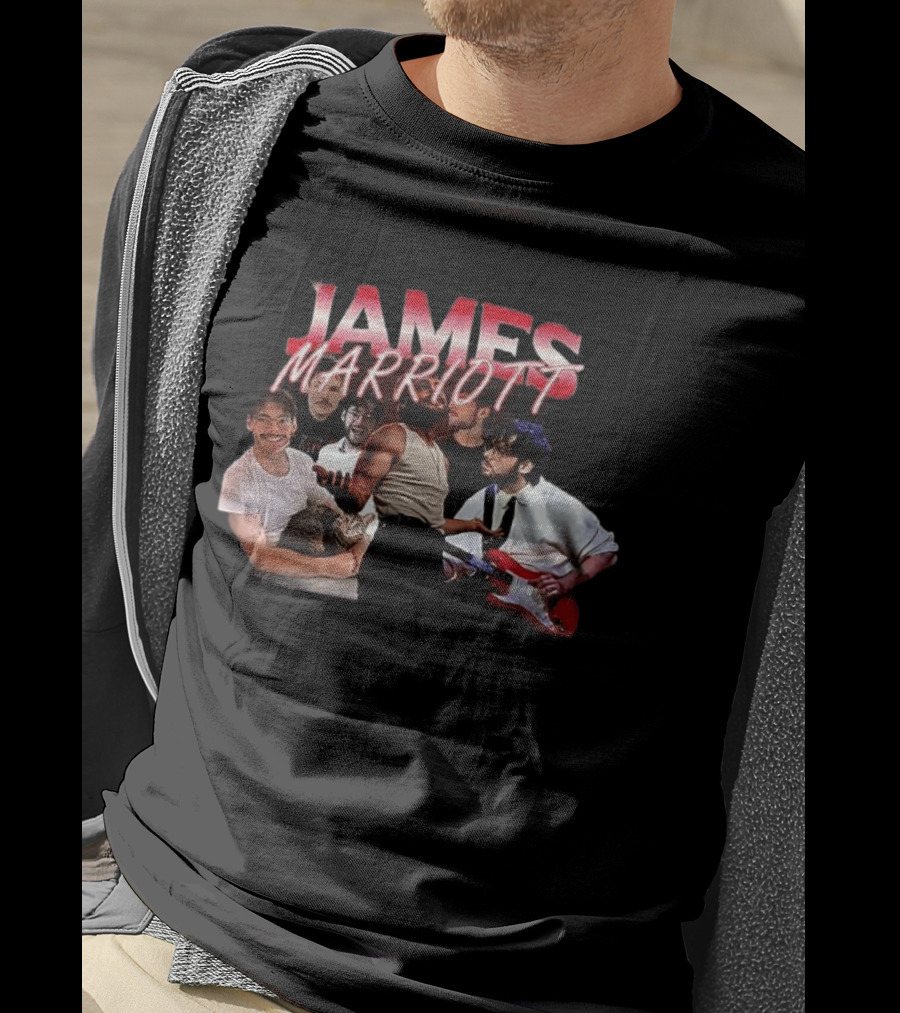 James Marriott Musician Collage With Guitar And Cat T-Shirt
