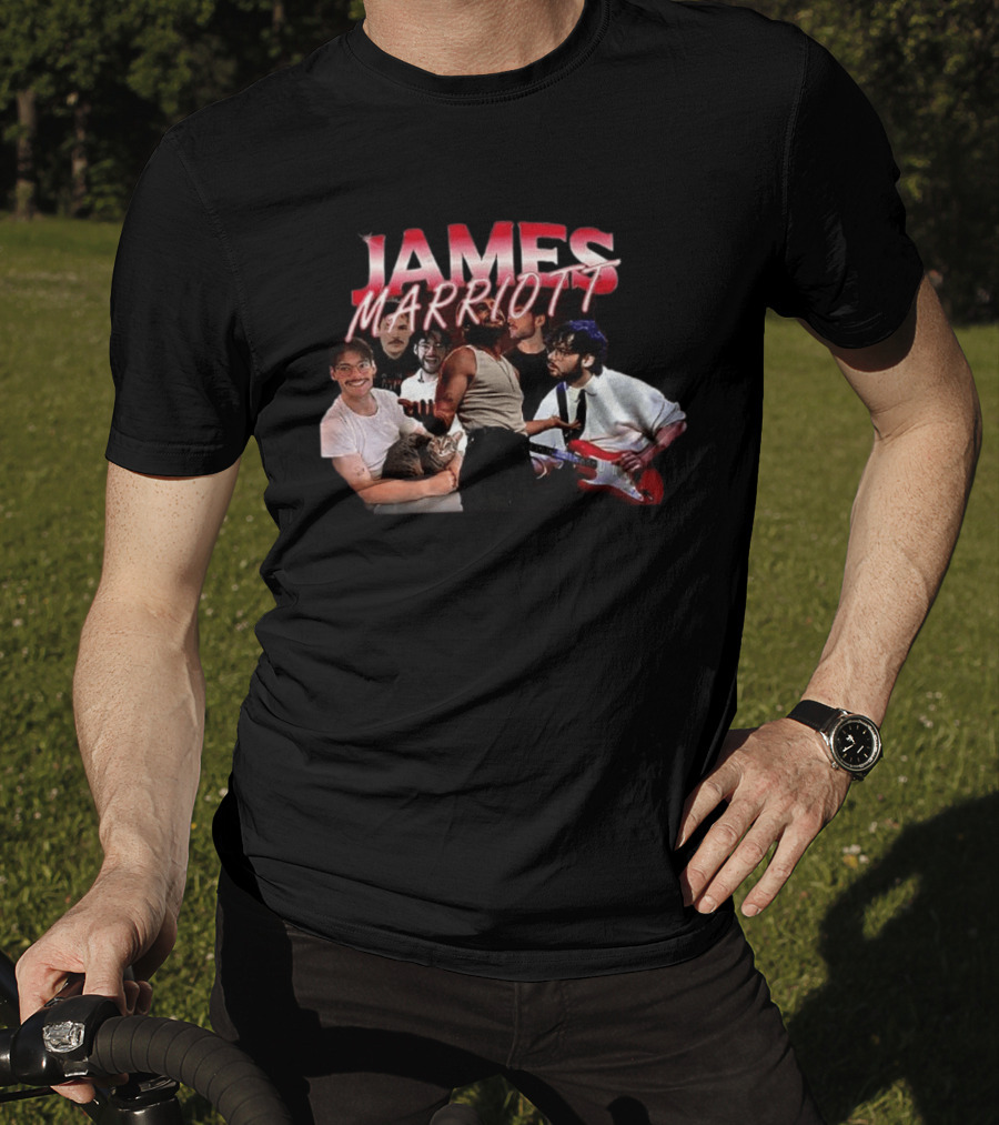 James Marriott Musician Collage With Guitar And Cat T-Shirt