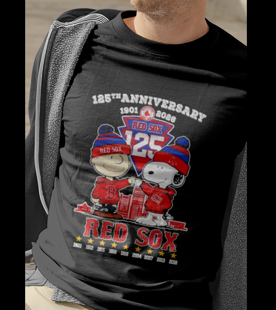 Charlie Brown Snoopy Peanuts Red Sox 125th Anniversary 1901 2026 T-Shirt