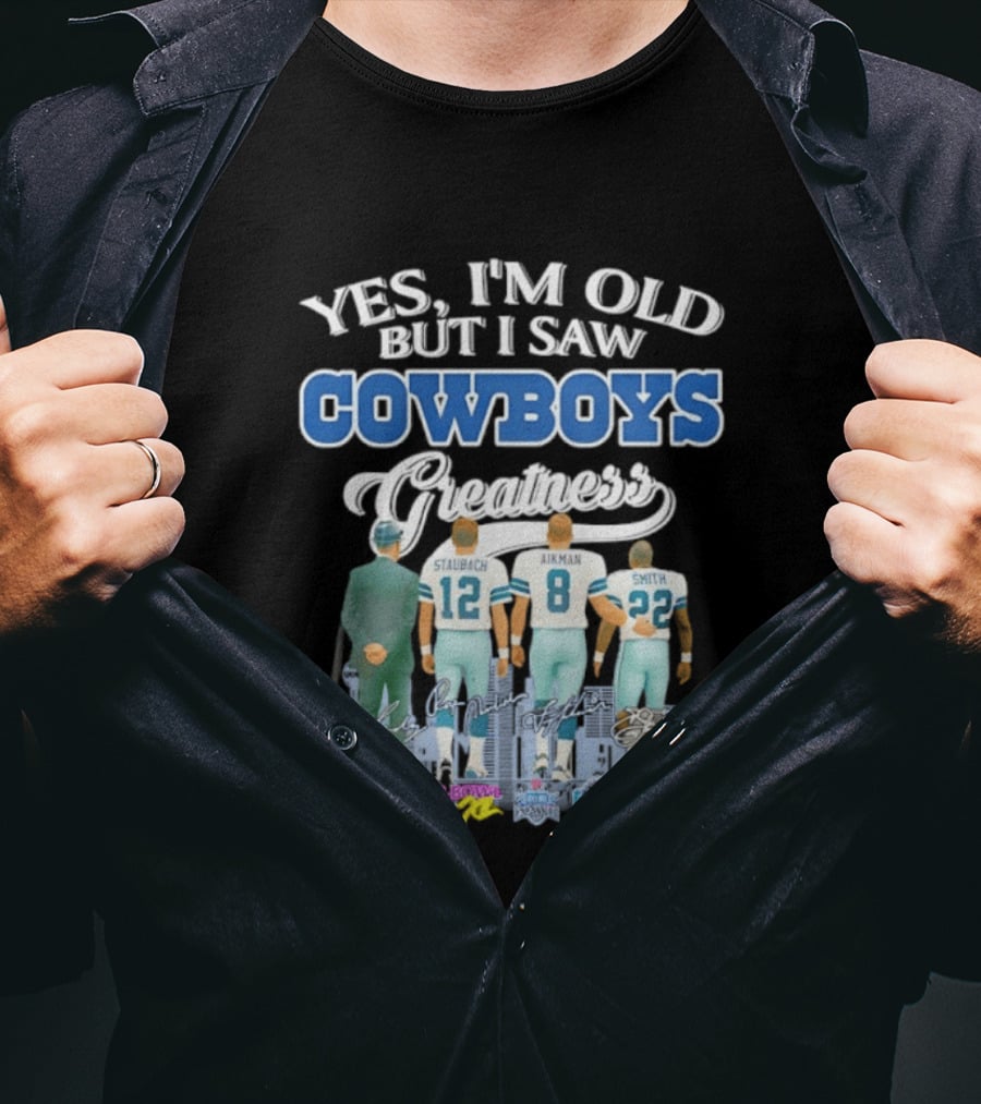 Dallas Cowboys Legends Staubach Aikman Smith Skyline Super Bowl Wins T-Shirt