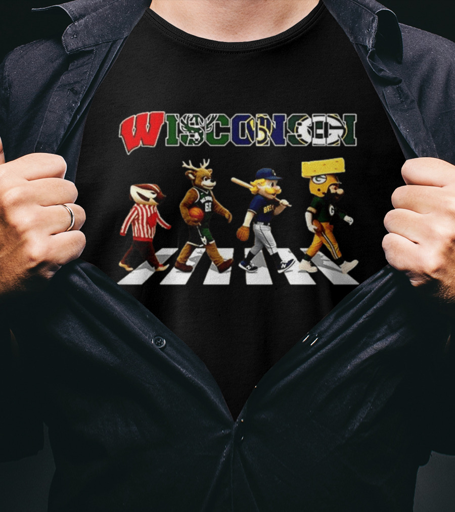 Wisconsin Badgers Bucks Brewers Packers Abbey Road T-Shirt