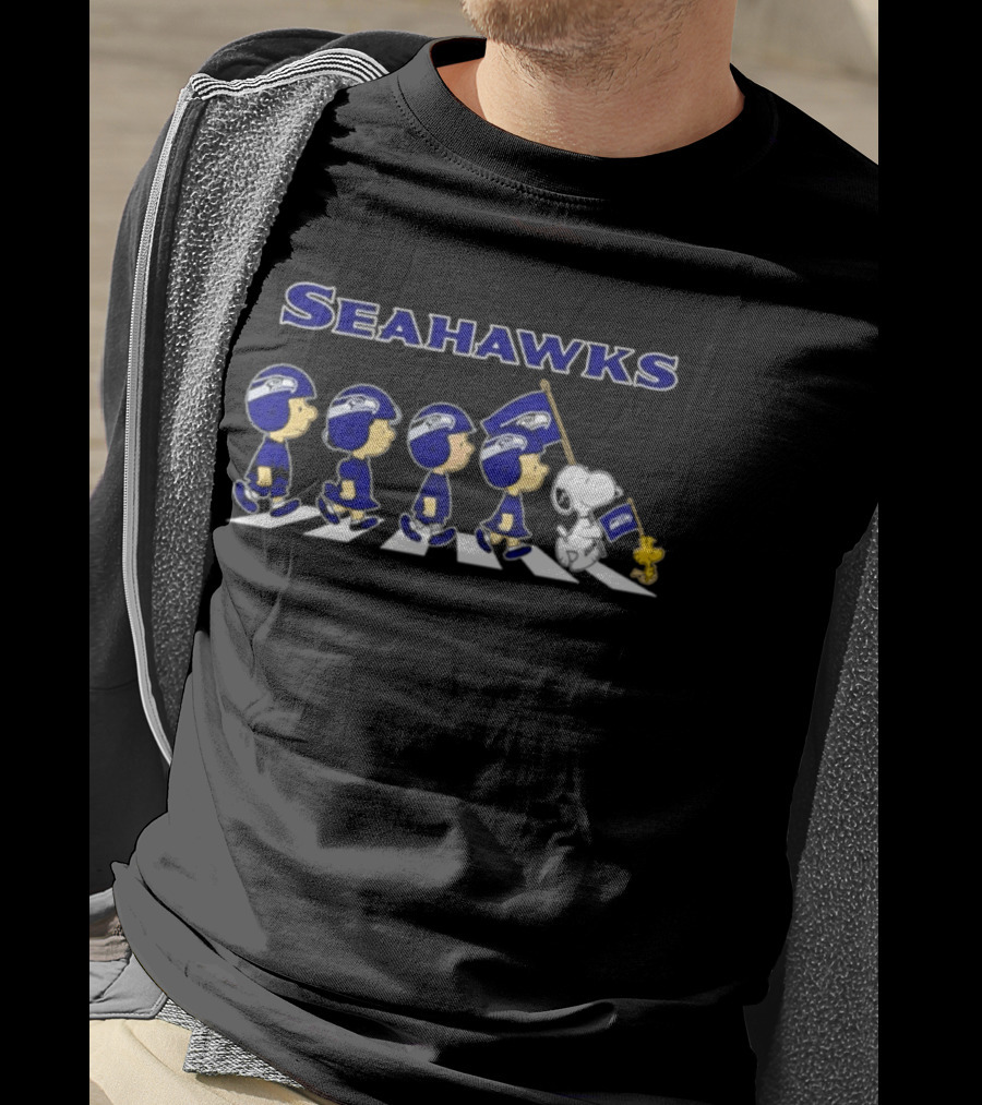 Seattle Seahawks Peanuts Characters Walking Football Fan T-Shirt