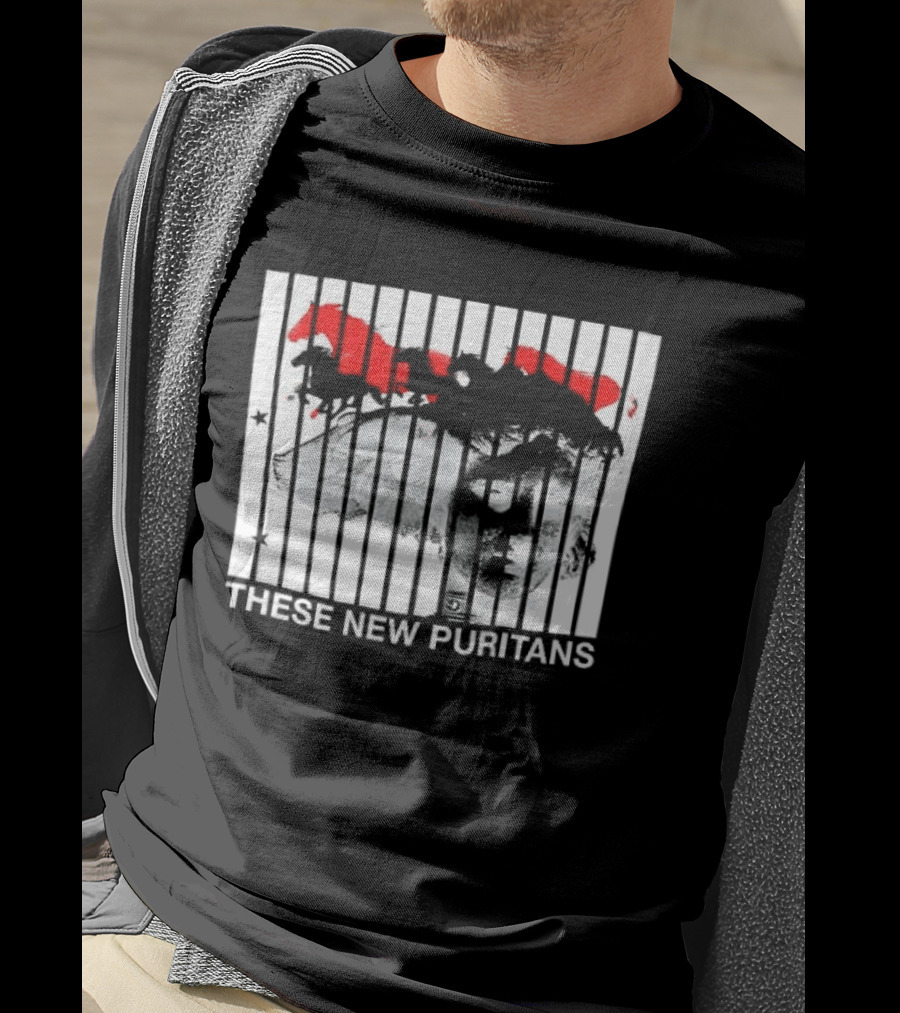 These New Puritans Face And Red Abstract Paint Stripes T-Shirt