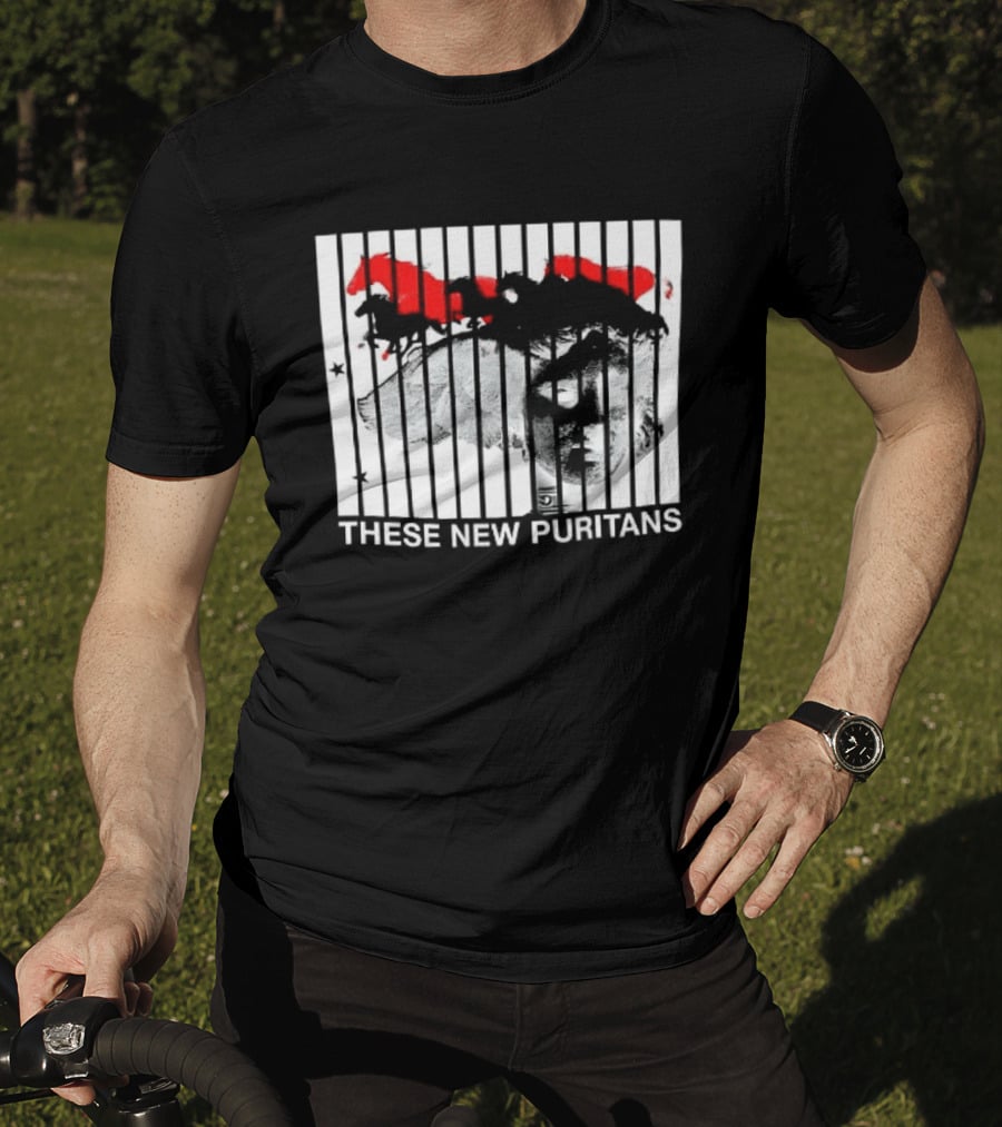 These New Puritans Face And Red Abstract Paint Stripes T-Shirt