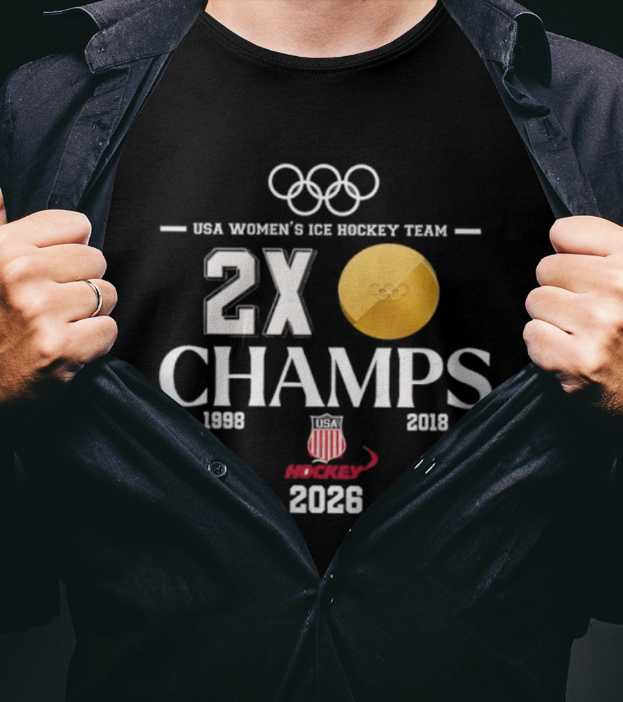 USA Women's Ice Hockey Team Olympic 2x Champs 1998 2018 2026 T-Shirt