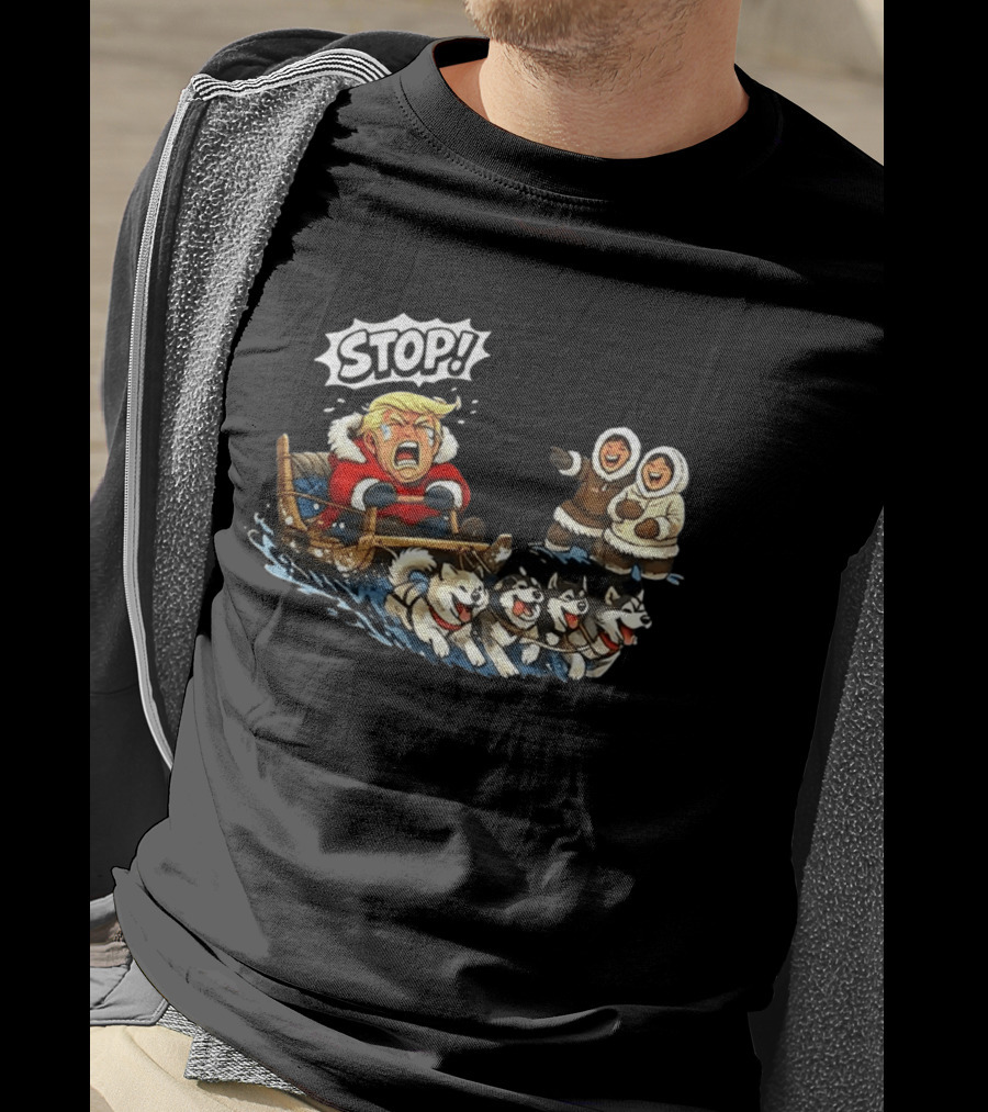 STOP Trump Greenland Dogsled Cartoon T-Shirt