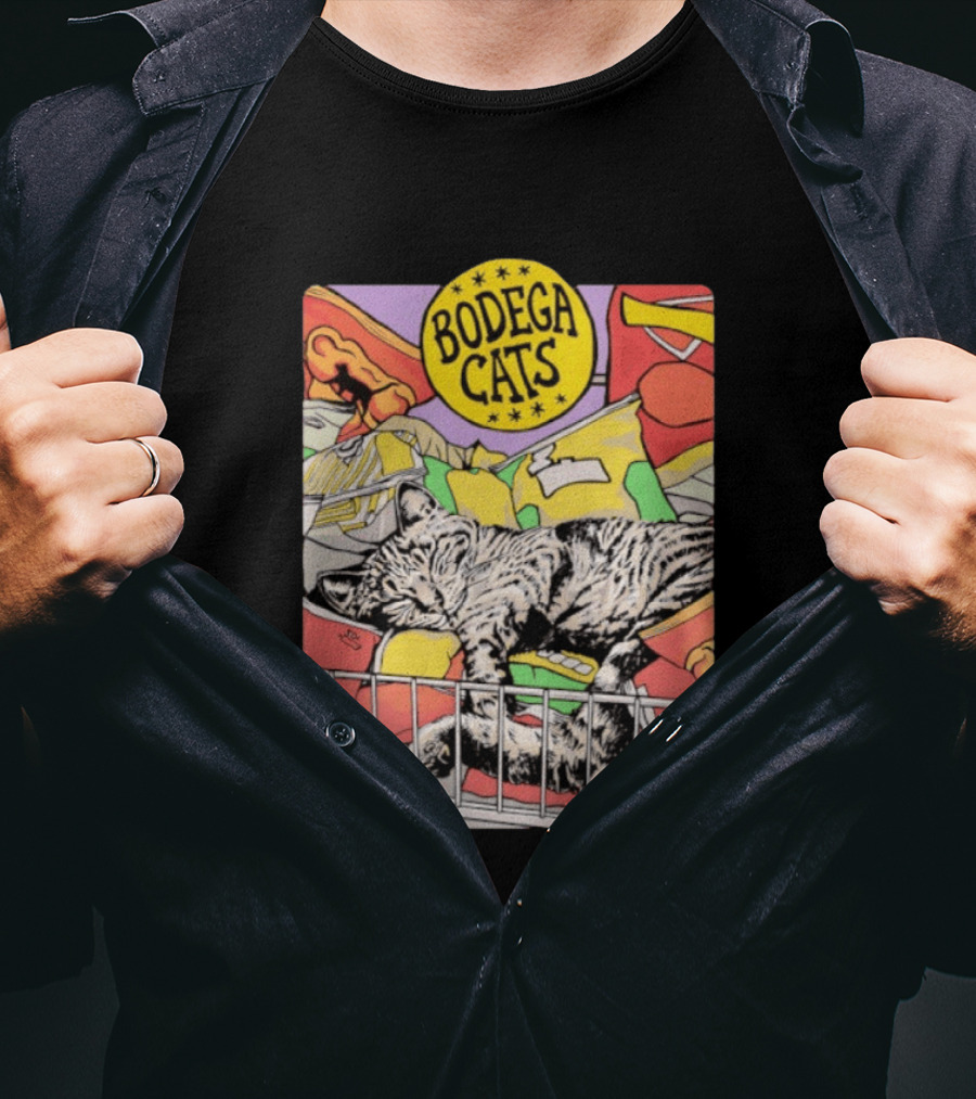 Bodega Cats Sleeping On Grocery Shelf T-Shirt
