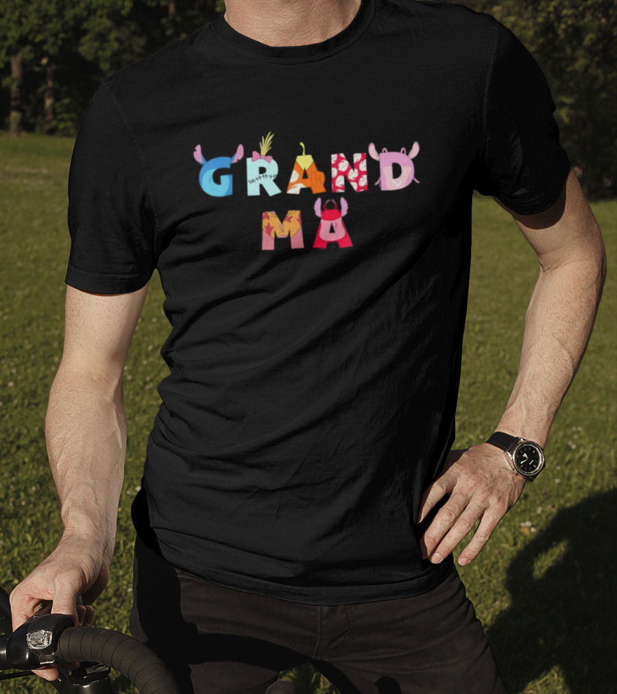 Disney Lilo And Stitch Grandma Birthday Colorful Character Letters T-Shirt