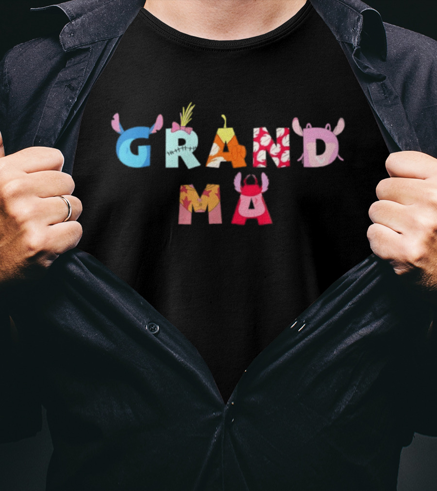 Disney Lilo And Stitch Grandma Birthday Colorful Character Letters T-Shirt