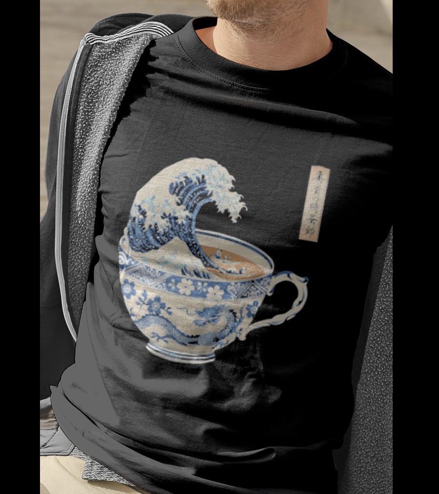 The Great Kanagawa Tea Cup Ukiyo E Wave Meets Dragon Porcelain T-Shirt