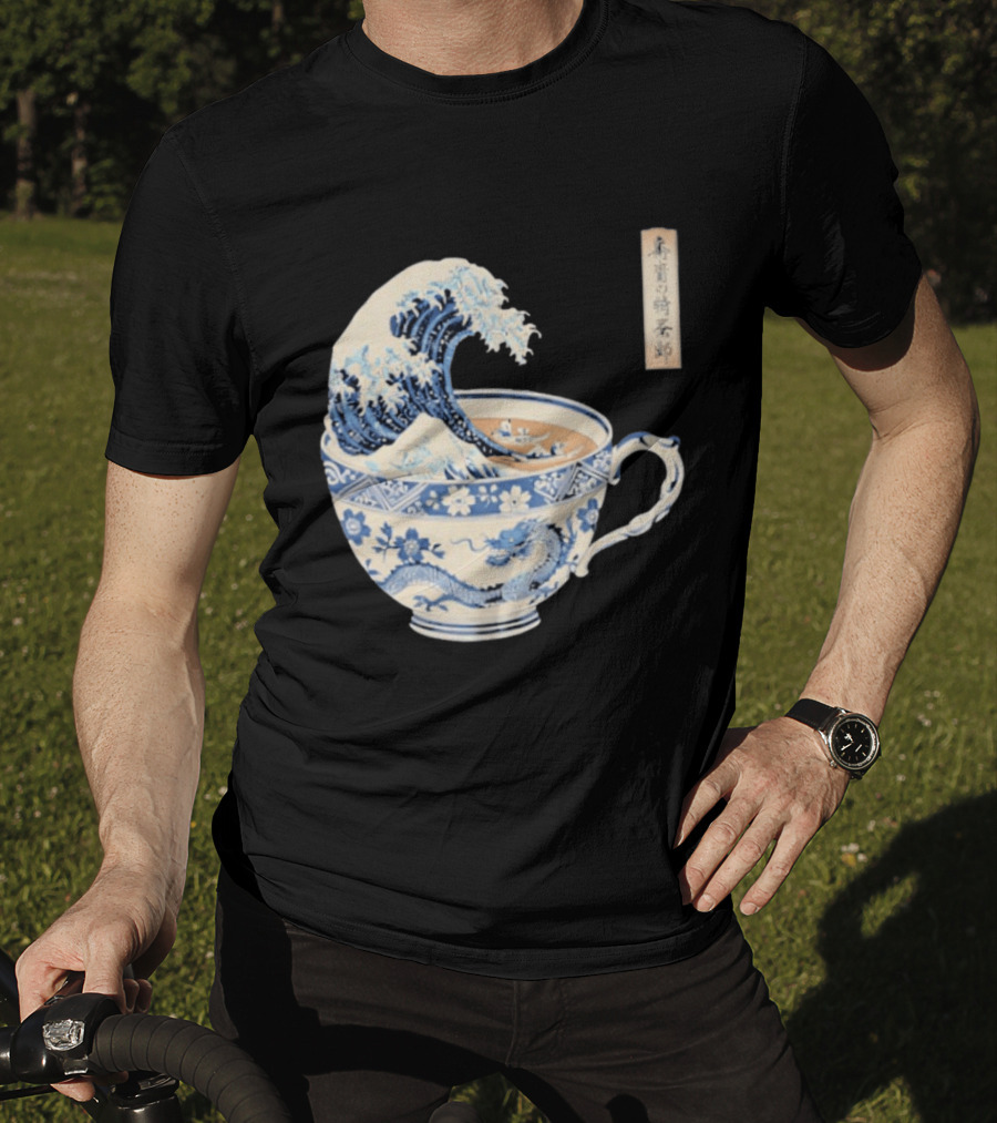 The Great Kanagawa Tea Cup Ukiyo E Wave Meets Dragon Porcelain T-Shirt