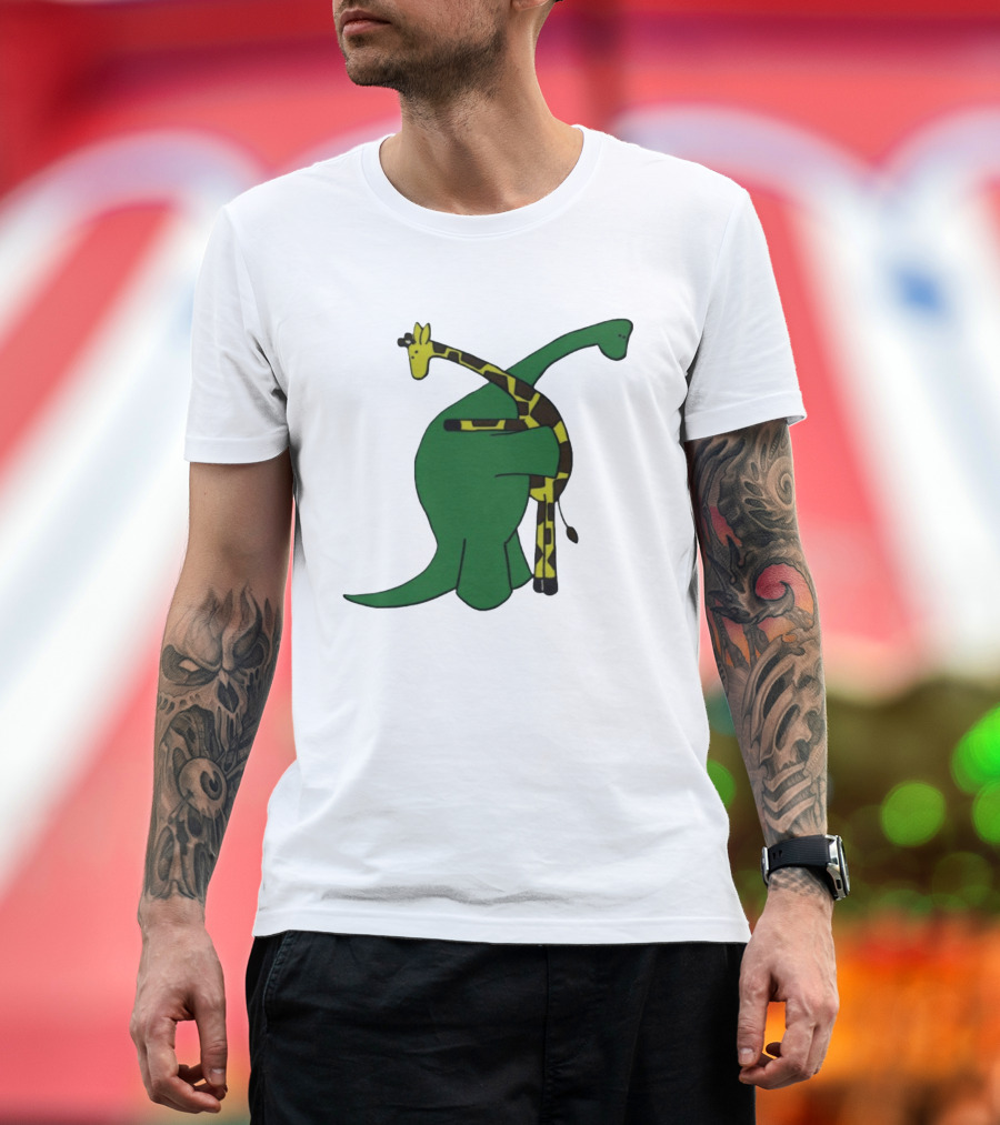 Dinosaur And Giraffe Friendship Embrace T-Shirt