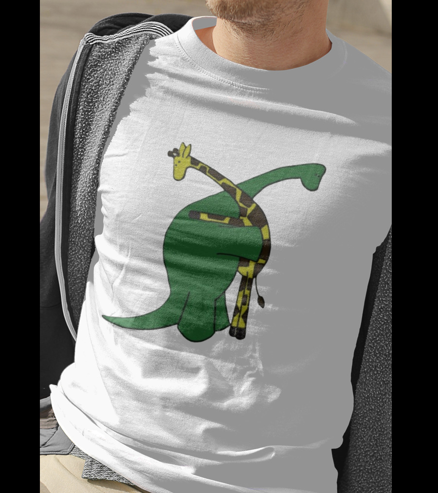 Dinosaur And Giraffe Friendship Embrace T-Shirt