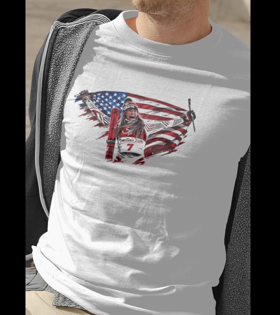 USA Winter Olympic Mikaela Shiffrin American Flag Skier T-Shirt