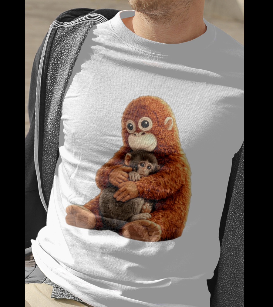 Punch Monkey Hugging Plush Baby Monkey T-Shirt