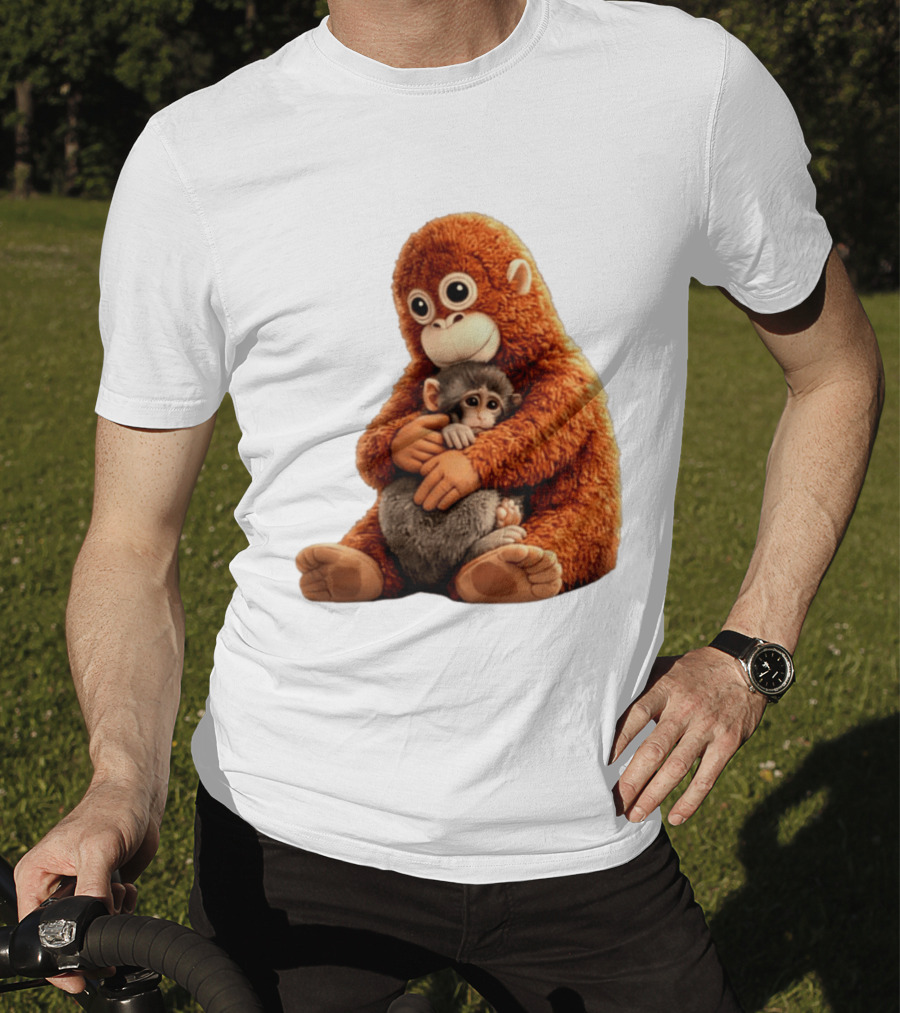 Punch Monkey Hugging Plush Baby Monkey T-Shirt
