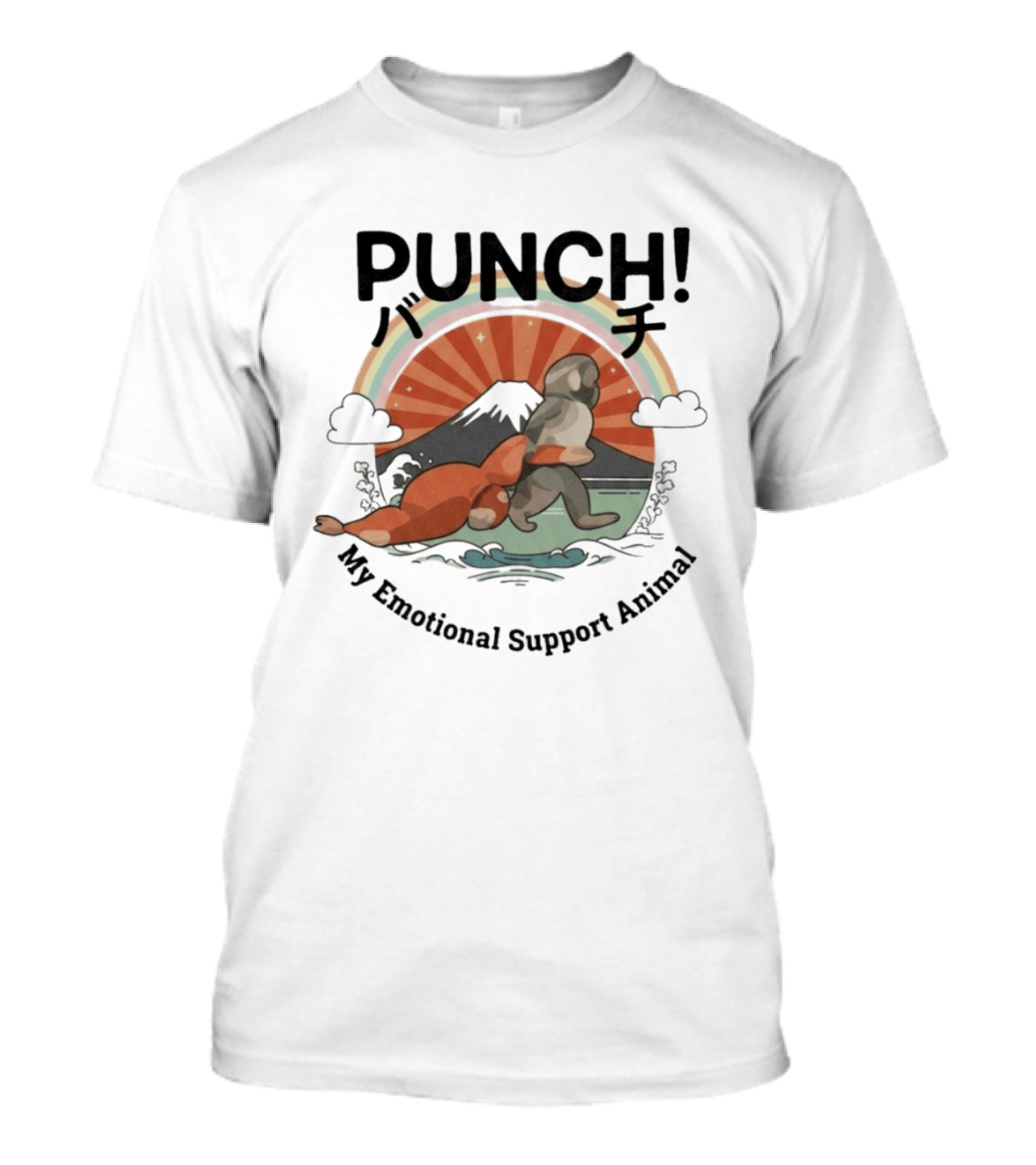 Punch The Monkey My Emotional Support Animal Rainbow Fuji Mountain T-Shirt