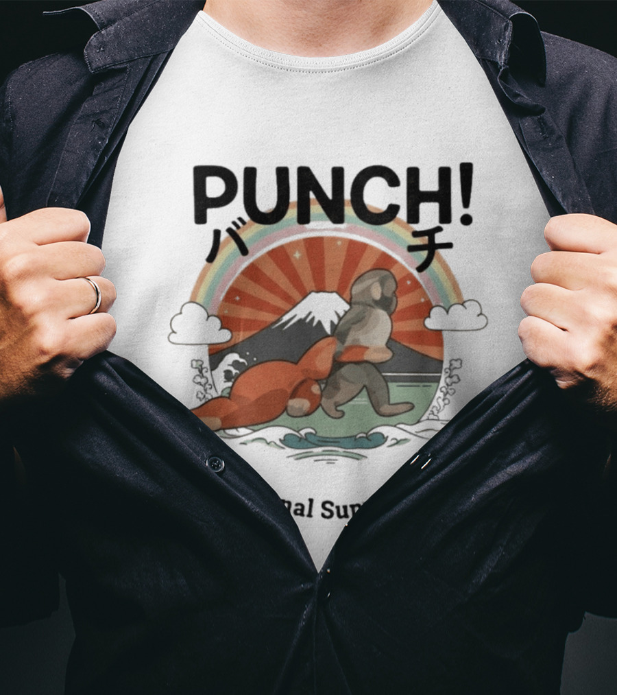 Punch The Monkey My Emotional Support Animal Rainbow Fuji Mountain T-Shirt