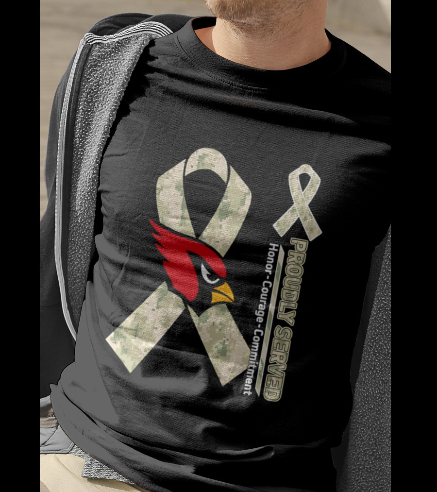 Arizona Cardinals Proudly Served Military Camo Honor Courage Commitment T-Shirt