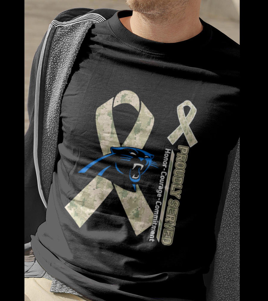 Carolina Panthers Camouflage Ribbon Proudly Served Honor Courage Commitment T-Shirt