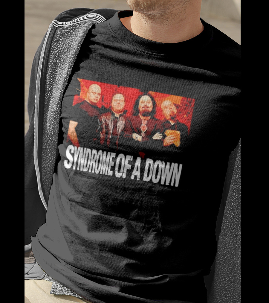 Syndrome Of A Down Band Spoof With Four Figures Eating Pizza T-Shirt