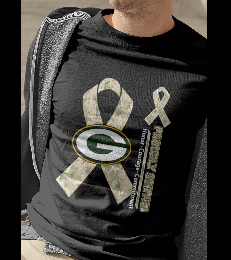 Green Bay Packers Camouflage Ribbon Honor Courage Commitment T-Shirt