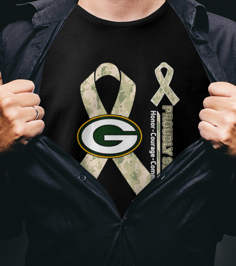 Green Bay Packers Camouflage Ribbon Honor Courage Commitment T-Shirt
