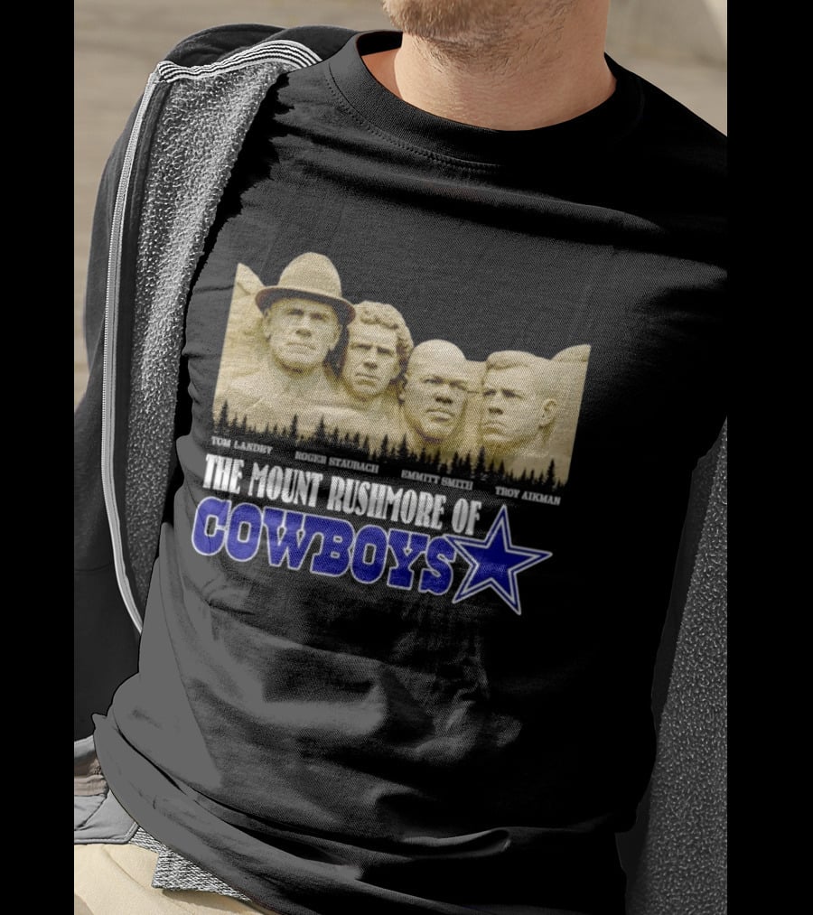 Tom Landry Roger Staubach Emmitt Smith Troy Aikman Mount Rushmore Cowboys Star T-Shirt
