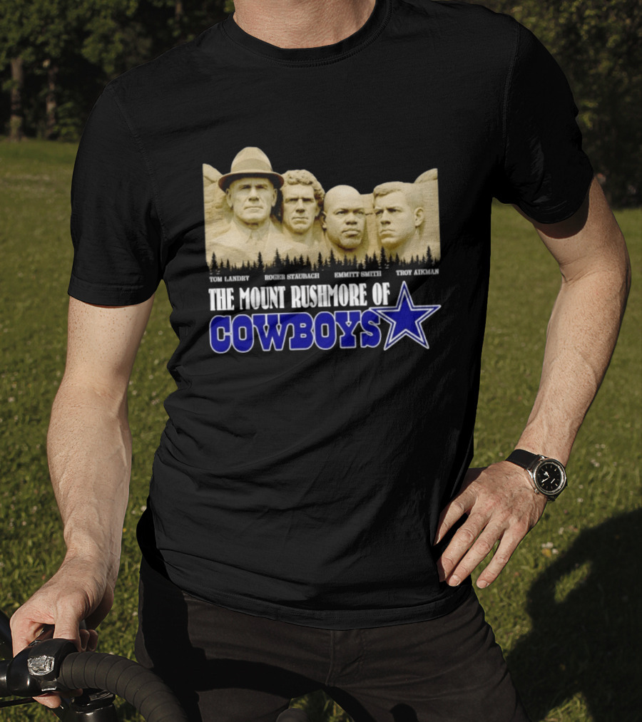 Tom Landry Roger Staubach Emmitt Smith Troy Aikman Mount Rushmore Cowboys Star T-Shirt