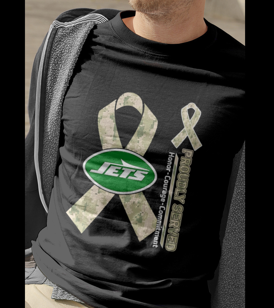 New York Jets Camo Ribbon Proudly Served Honor Courage Commitment T-Shirt