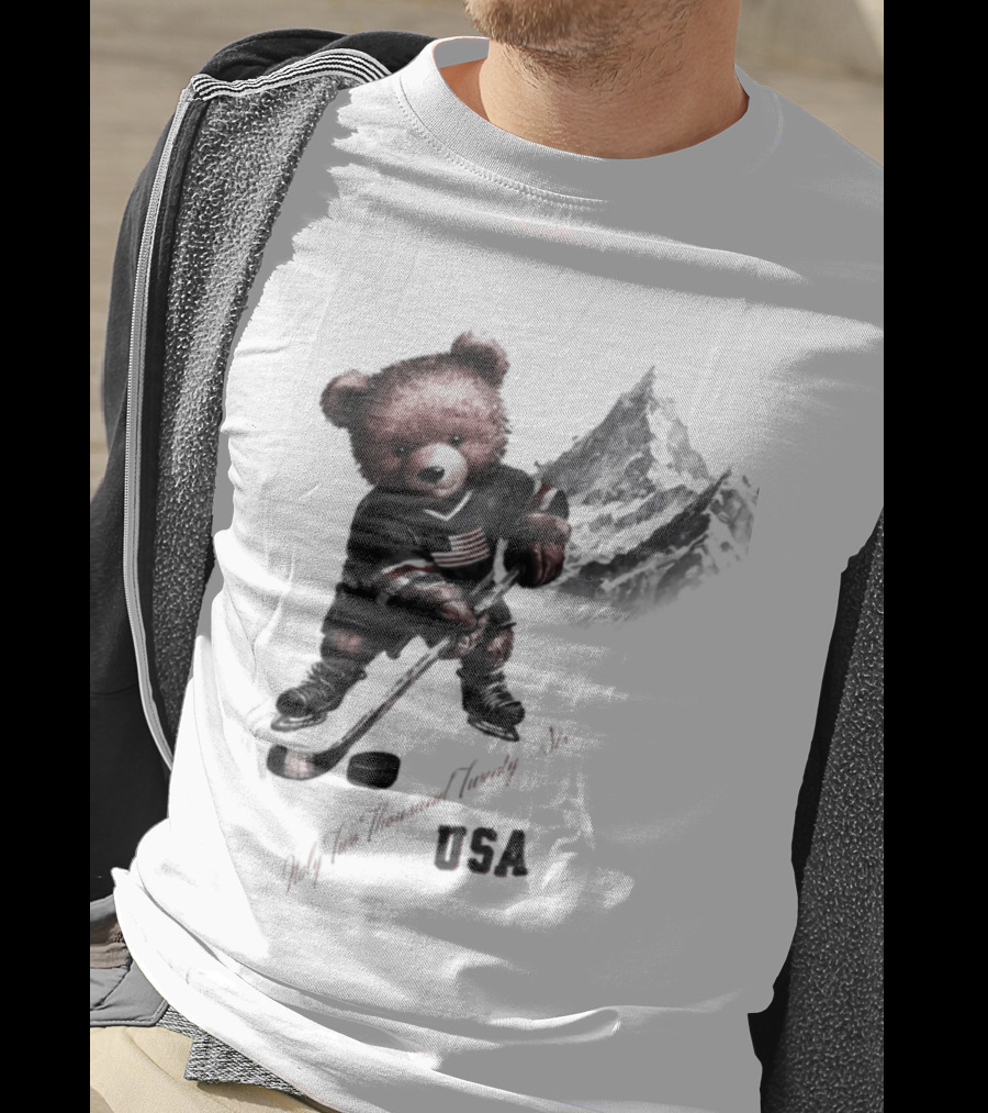 USA Ice Hockey Teddy Bear Italy 2026 T-Shirt