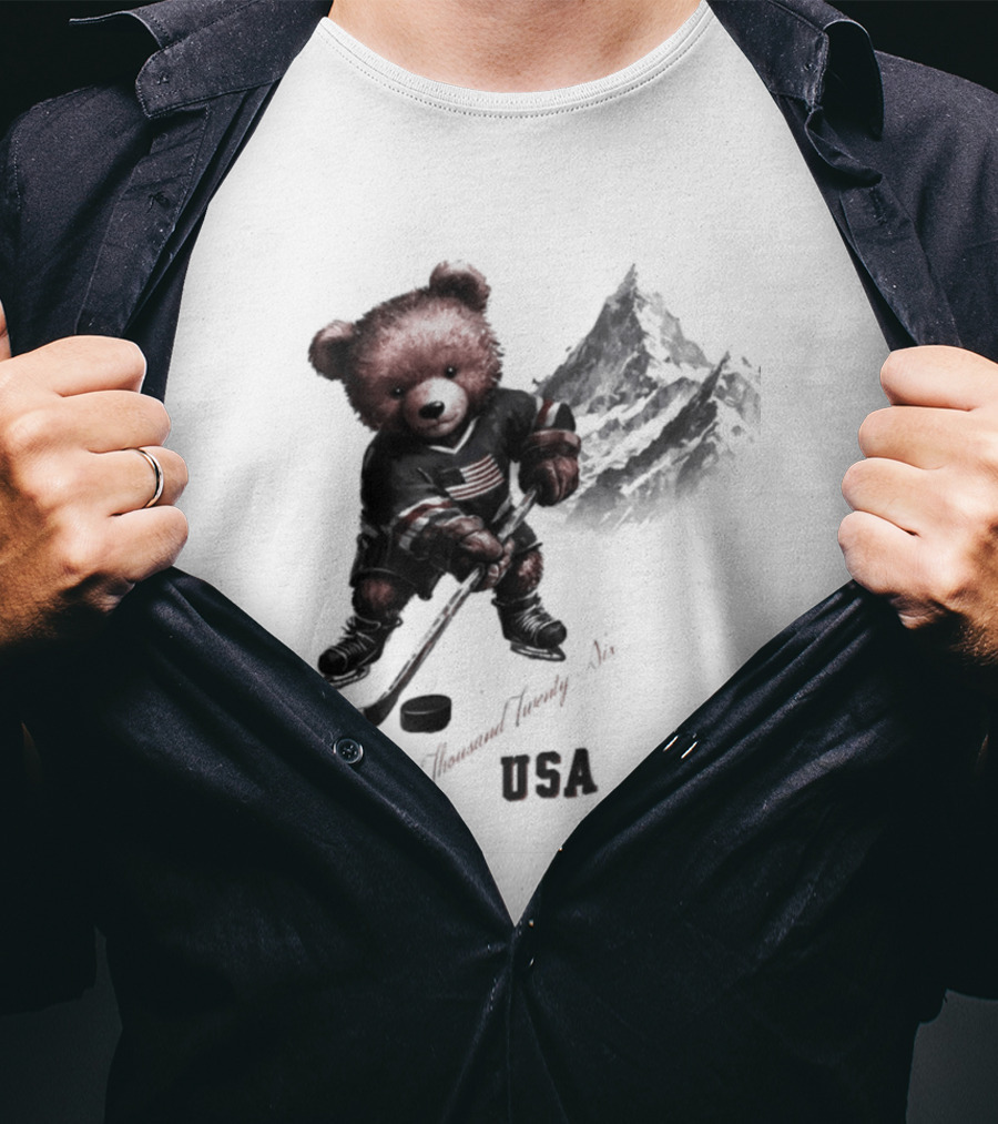 USA Ice Hockey Teddy Bear Italy 2026 T-Shirt