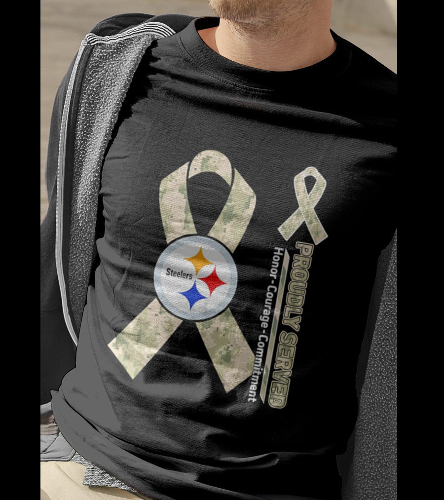 Pittsburgh Steelers Camouflage Ribbon Proudly Served Honor Courage Commitment T-Shirt