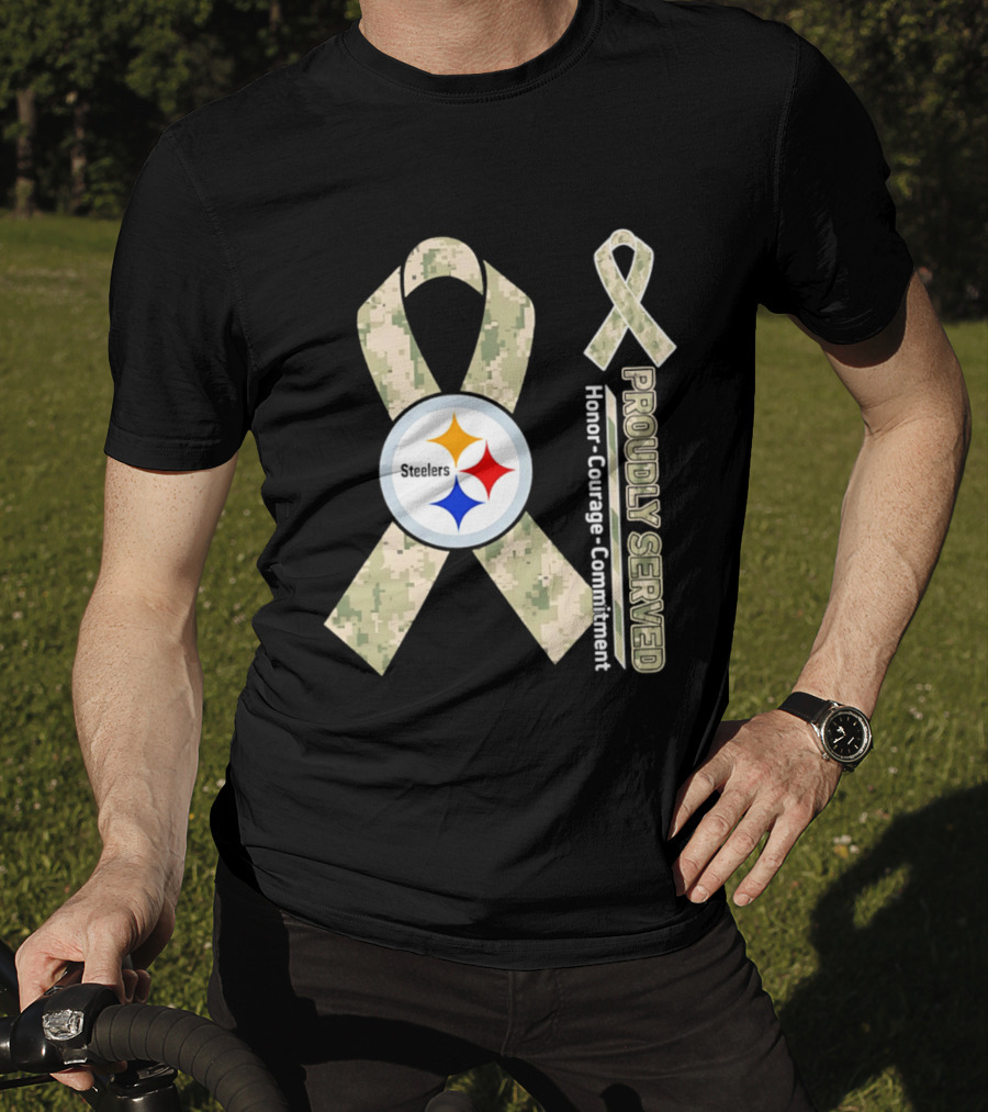 Pittsburgh Steelers Camouflage Ribbon Proudly Served Honor Courage Commitment T-Shirt
