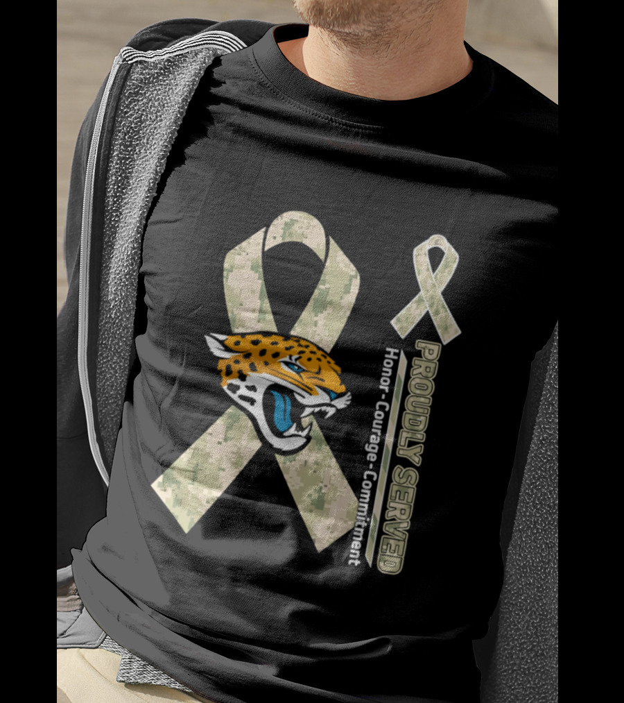 Jacksonville Jaguars Camouflage Ribbon Proudly Served Honor Courage Commitment T-Shirt