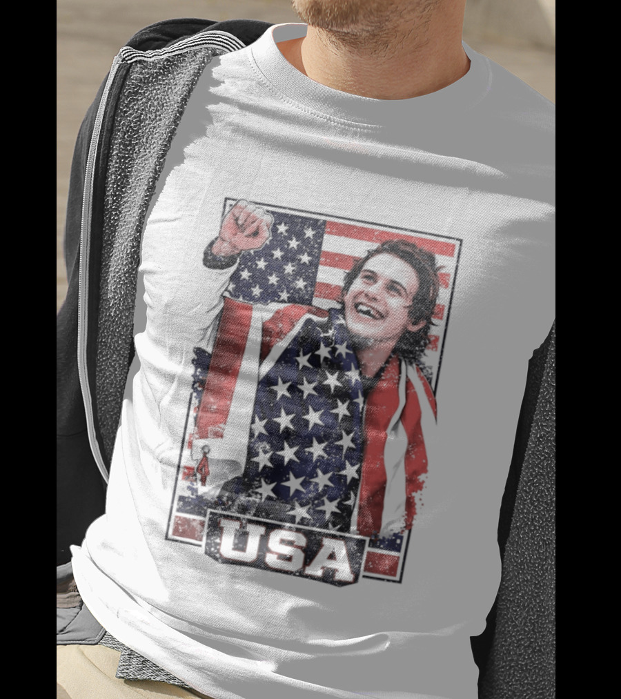 Jack Hughes USA Gold Medal Milano Cortina 2026 American Flag Hockey T-Shirt