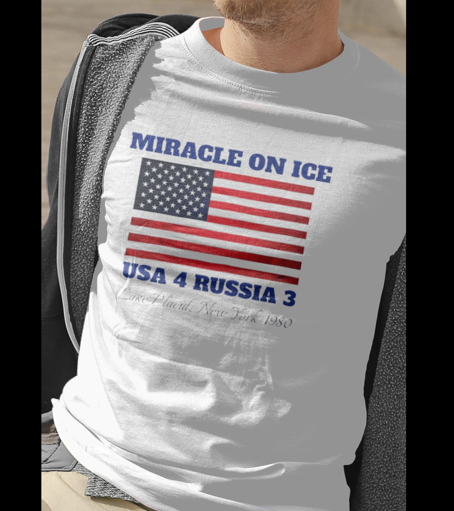 Miracle On Ice USA 4 Russia 3 American Flag Lake Placid New York 1980 Olympic 2026 Milano Cortina T-Shirt