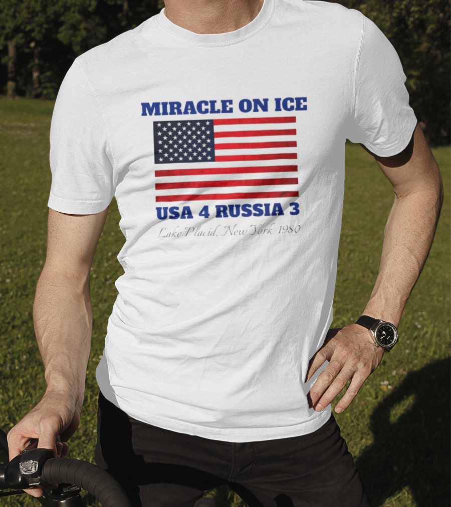 Miracle On Ice USA 4 Russia 3 American Flag Lake Placid New York 1980 Olympic 2026 Milano Cortina T-Shirt