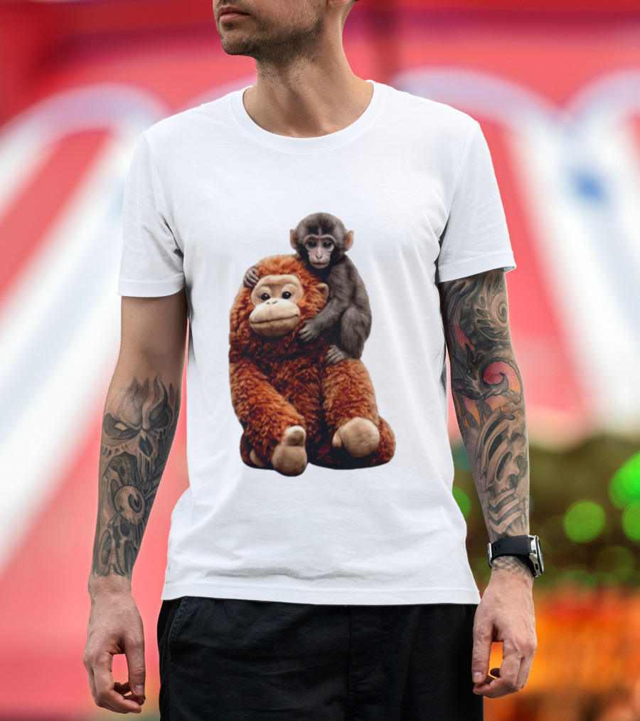 Monkey Punch Plush Toy And Baby Monkey Cuddling Image T-Shirt