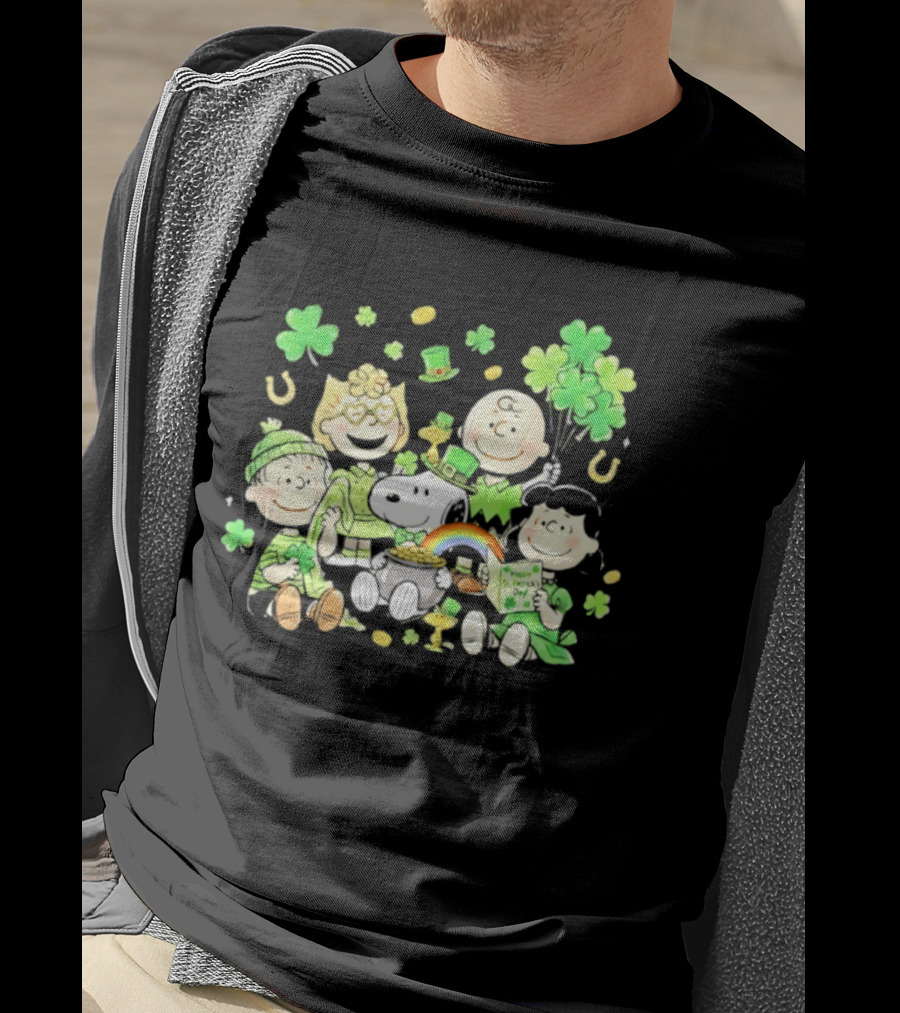 St. Patrick's Day Peanuts Snoopy And Friends With Shamrocks Horseshoes And Rainbow T-Shirt