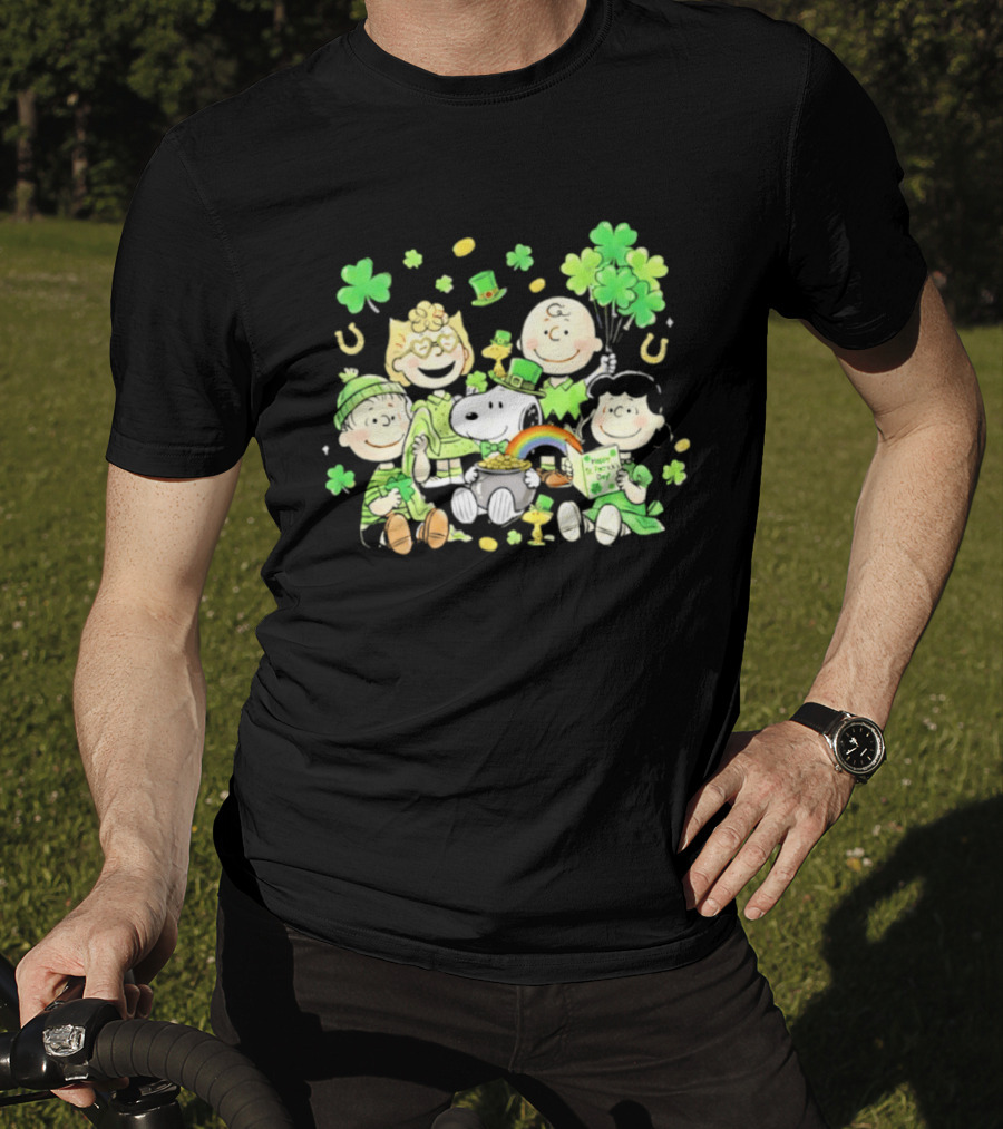 St. Patrick's Day Peanuts Snoopy And Friends With Shamrocks Horseshoes And Rainbow T-Shirt