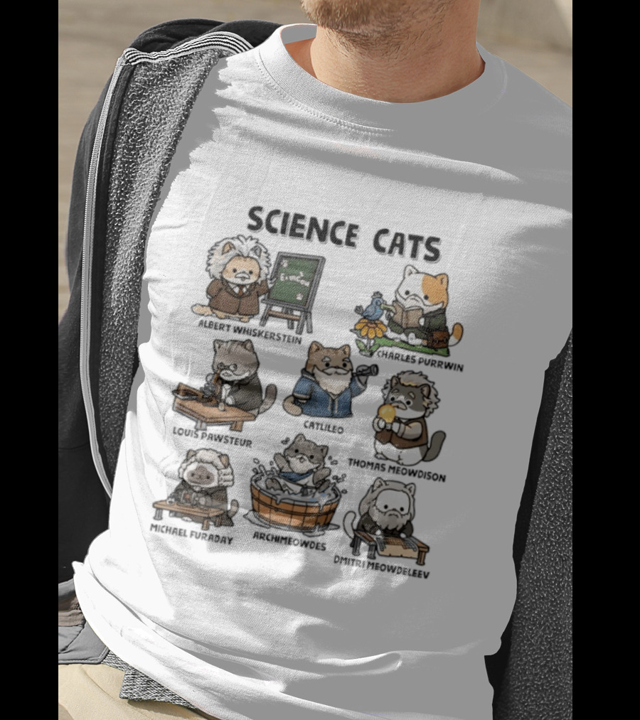 Science Cats Einstein Galileo Hypurrnicus Curieos Purrnicus Newton Hisshopper Tesla Furraday Hisskampf T-Shirt