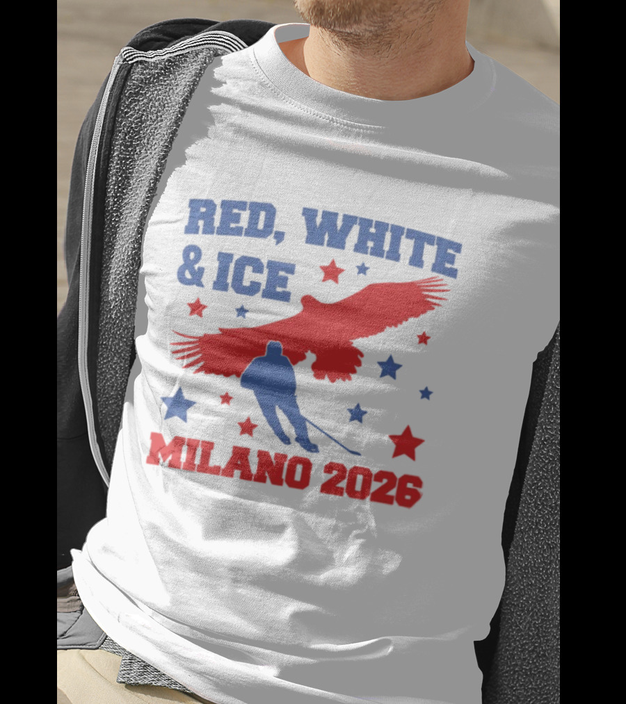 Red White And Ice Milano 2026 USA Hockey Eagle And Stars T-Shirt