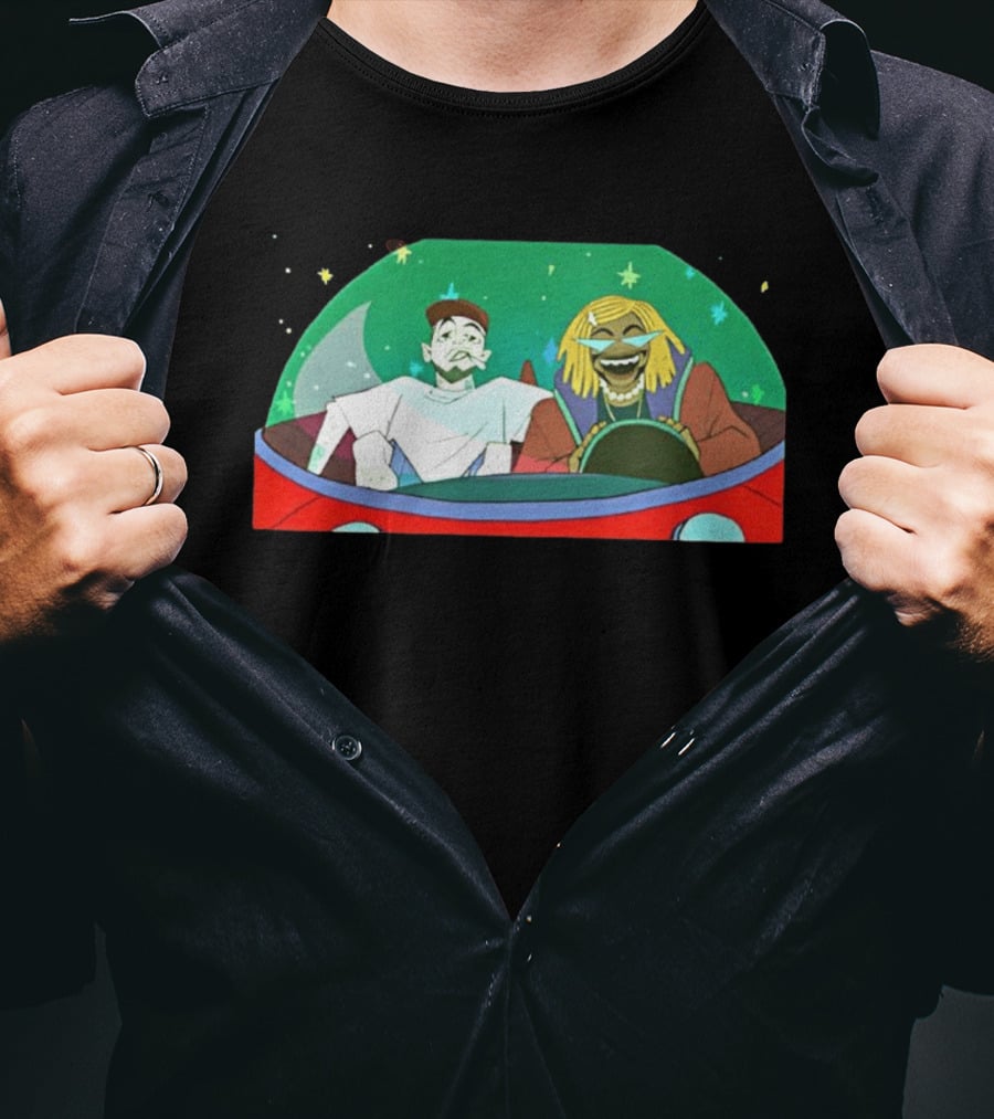 Mac Miller Thundercat She Knows Too Much Animated Illustration In Space Car T-Shirt